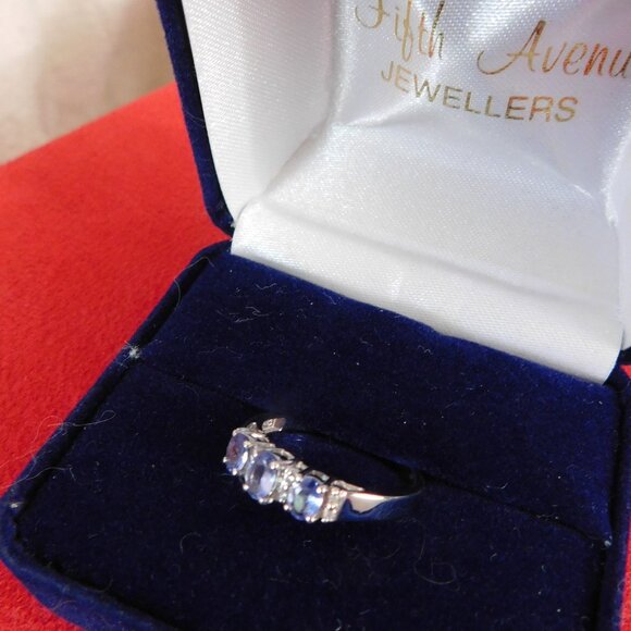 Ladies 10K White Gold Ring with Sapphires & Moissanite Stones - Picture 2 of 5